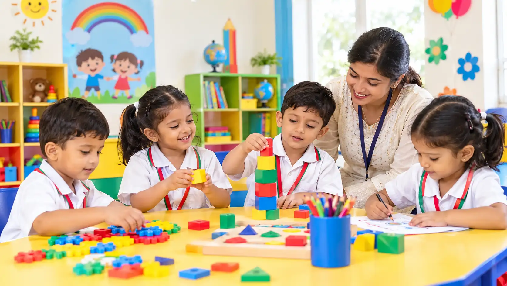 Teacher and student learning together at Global Paradise Convent School
